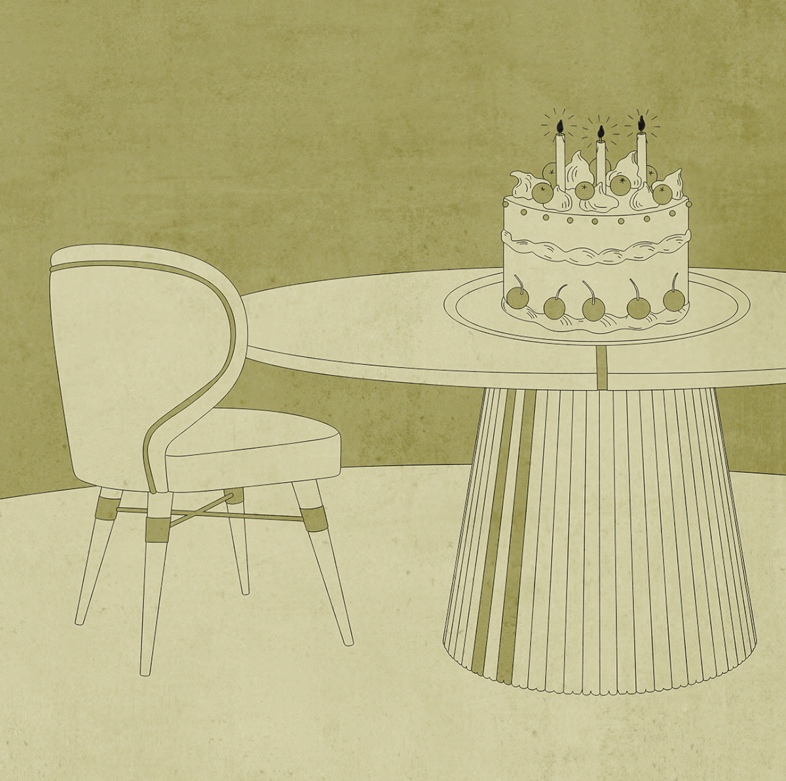 11 Years 11 Years Celebration illustration featuring the Louis Dining Chair and the Henry Dining Table in green