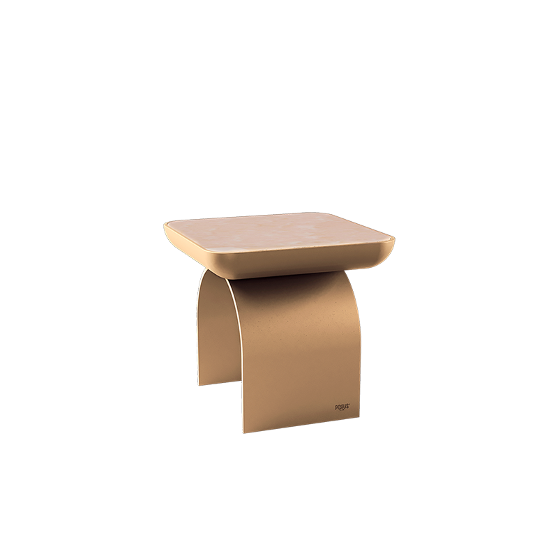 California side table crafted from clay-lacquered metal, topped with exquisite Estremoz Rosa marble.