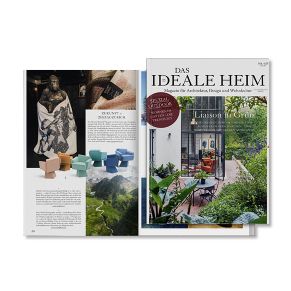 Das Ideale Hei 2025 magazine, featuring several Bru Tel dining chairs in different colors.