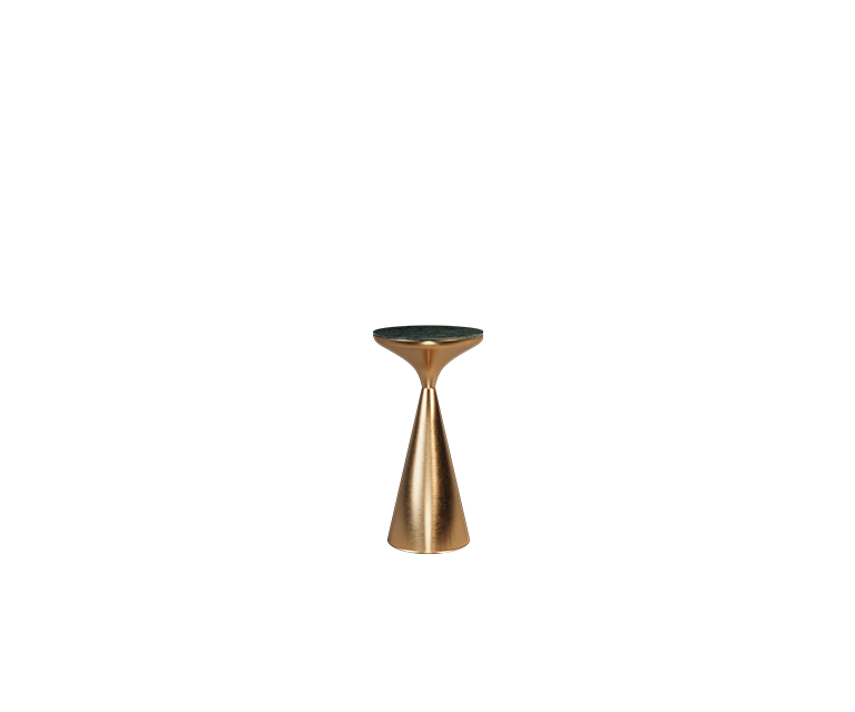 Lignum side table with a brushed brass structure and Verde Guatemala marble details.