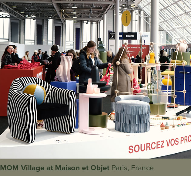 Viginti XX armchair placed next to the Beth stool at MOM Village during Maison et Objet.