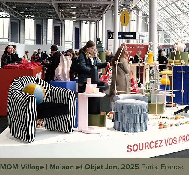 Viginti XX armchair placed next to the Beth stool at MOM Village during Maison et Objet.