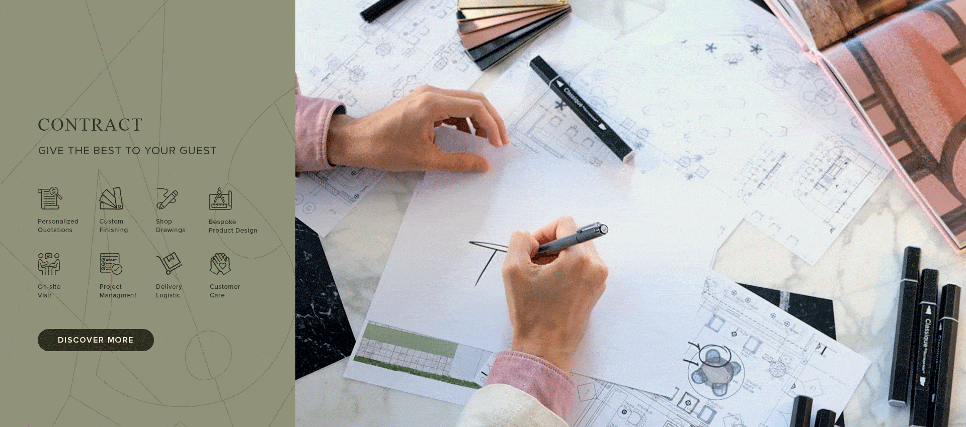 Animation showcasing an interior sketch, created to promote the Contract page.